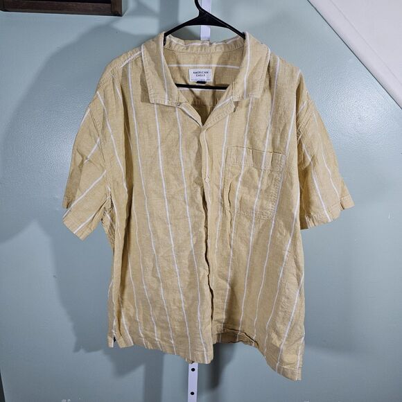 American Eagle Poolside Striped Button-Up Shirt Yellow Mens XXL - Picture 3 of 11